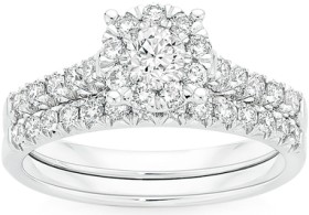 18ct+White+Gold+Diamond+Cluster+Bridal+Set