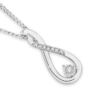 9ct+White+Gold+Diamond+Infinity+Twist+Pendant