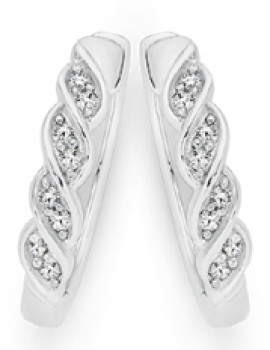 9ct+White+Gold+Diamond+Huggie+Earrings