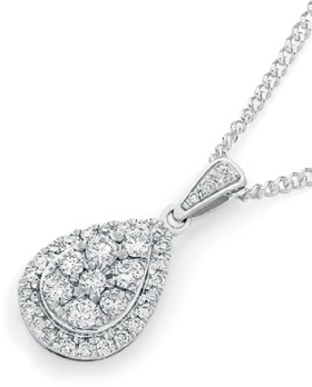 9ct+White+Gold+Diamond+Teardrop+Pendant