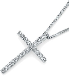 9ct+White+Gold+Diamond+Cross+Pendant