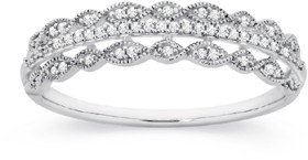 9ct+White+Gold+Diamond+Three+Row+Milgrain+Ring