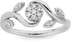 9ct+White+Gold+Diamond+Flower+%26amp%3B+Leaf+Ring