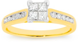 9ct+Gold+Diamond+Invisible+Princess+Cut+Ring
