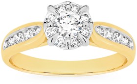 9ct+Gold+Diamond+Round+Cluster+Ring