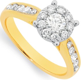 18ct+Gold+Diamond+Round+Cluster+Ring