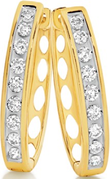 9ct+Gold+Diamond+Channel+Set+Huggie+Earrings