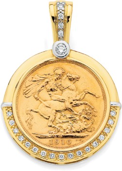 9ct+Two+Tone+Diamond+Set+22ct+Full+Sovereign+Enhancer+Pendant