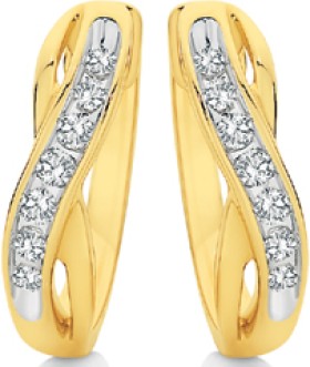 9ct+Gold+Diamond+Crossover+Huggie+Earrings