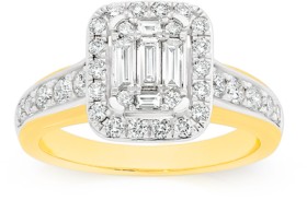 9ct+Gold+Diamond+Emerald+Shape+Dress+Ring