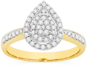 9ct+Gold+Diamond+Pear+Cluster+Ring