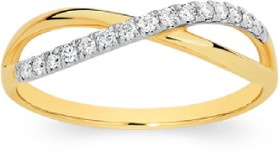 Exquisites+9ct+Gold+Diamond+Open+Crossover+Ring