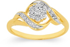 9ct-Gold-Diamond-Cluster-Swirl-Ring on sale
