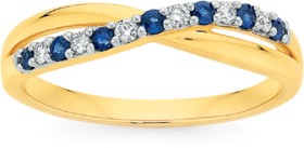 9ct-Gold-Natural-Sapphire-Diamond-Crossover-Ring on sale