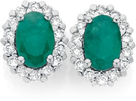 9ct+Gold+Emerald+%26amp%3B+Diamond+Oval+Frame+Stud+Earrings