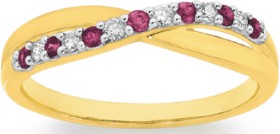 9ct+Gold+Natural+Ruby+%26amp%3B+Diamond+Crossover+Ring