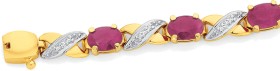 9ct+Gold+Natural+Ruby+%26amp%3B+Diamond+Bracelet