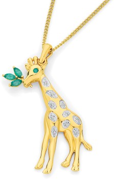9ct-Gold-Natural-Emerald-Diamond-Giraffe-Pendant on sale