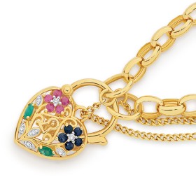 9ct-Gold-19cm-Solid-Belcher-Natural-Multi-Stone-Bracelet on sale