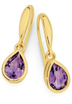 9ct-Gold-Amethyst-Bezel-Hook-Earrings on sale