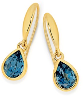 9ct+Gold+London+Blue+Topaz+Hook+Earrings