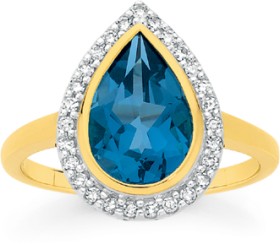 9ct+Gold+Blue+Topaz+%26amp%3B+Diamond+Dress+Ring