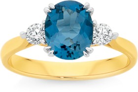 9ct+Gold+London+Blue+Topaz+%26amp%3B+Diamond+Ring