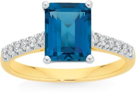 9ct+Gold+London+Blue+Topaz+%26amp%3B+Diamond+Ring