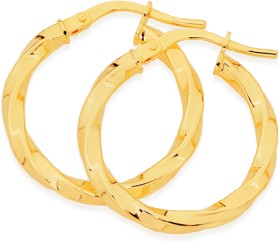 9ct-Gold-15mm-Square-Twist-Hoop-Earrings on sale
