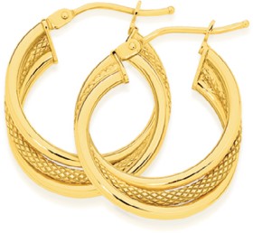 9ct-Gold-15mm-Triple-Hoop-Earrings on sale
