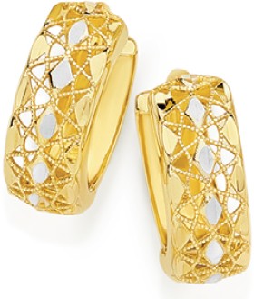 9ct-Gold-Two-Tone-Lattice-Huggie-Earrings on sale