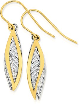 9ct-Gold-Two-Tone-Double-Diamond-Cut-Mesh-Open-Leaf-Hook-Earrings on sale