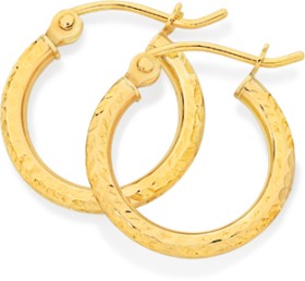 9ct-Gold-2x10mm-Diamond-Cut-Hoop-Earrings on sale