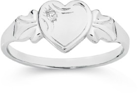 Sterling+Silver+Diamond+Heart+Signet+Ring