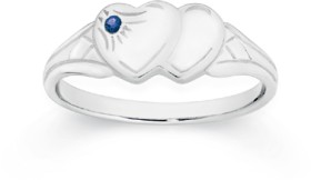 Sterling-Silver-Natural-Sapphire-Double-Heart-Signet-Ring on sale