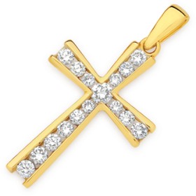 Alora+10ct+Gold+1%2F2+Carat+TW+Lab+Grown+Diamond+Cross+Pendant