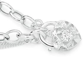 Sterling+Silver+Oval+Belcher+Cubic+Zirconia+Heart+Padlock+Bracelet