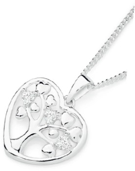 Sterling+Silver+Cubic+Zirconia+Tree+of+Life+Heart+Pendant