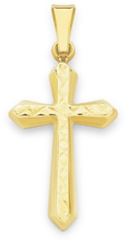 9ct+Gold+16mm+Diamond-Cut+Flute+Cross+Pendant