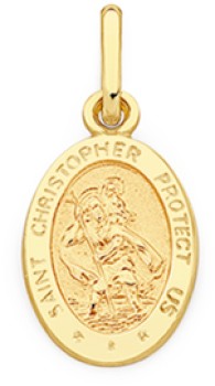 9ct-Gold-12mm-Oval-St-Christopher-Medallion-Pendant on sale