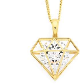 9ct+Gold+Cubic+Zirconia+Open+Diamond+Shape+Pendant