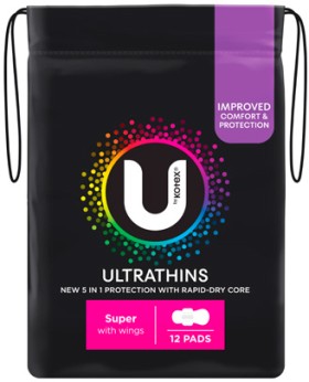 U-By-Kotex-Ultrathins-Pads-With-Wings-Regular-Super-12-Pack on sale