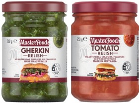 MasterFoods+Relish+250%E2%80%91260g+or+Chutney+250g+Selected+Varieties