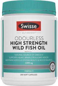 Swisse-Ultiboost-Odourless-High-Strength-Wild-Fish-Oil-Capsules-200-Pack on sale