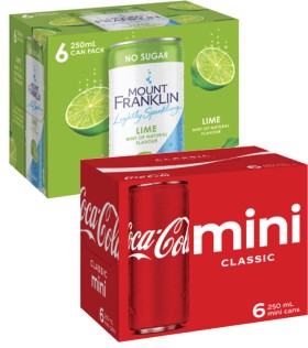 Coca-Cola+or+Mt+Franklin+Lightly+Sparkling+Water+Cans+6x250mL