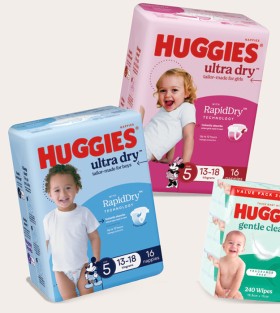 Huggies+Ultra+Dry%2C+Newborn+or+Infant+Nappies+14%E2%80%9128+Pack+Selected+Varieties