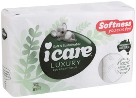 Icare+Luxury+100%25+Recycled+Paper+Toilet+Tissue+3+Ply+8+Pack
