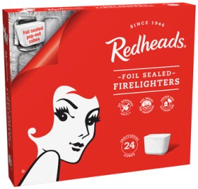 Redheads-Firelighters-24-Pack-Wrapped-Firelighters-20-Pack-or-Heavy-Duty-BBQ-Wipes-16-Pack on sale