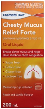 Chemists-Own-Chesty-Mucus-Relief-Forte-Oral-Liquid-200mL on sale