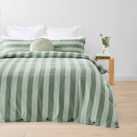 Stripe+Linen+Cotton+Quilt+Cover+Set+-+Queen+Bed%2C+Green